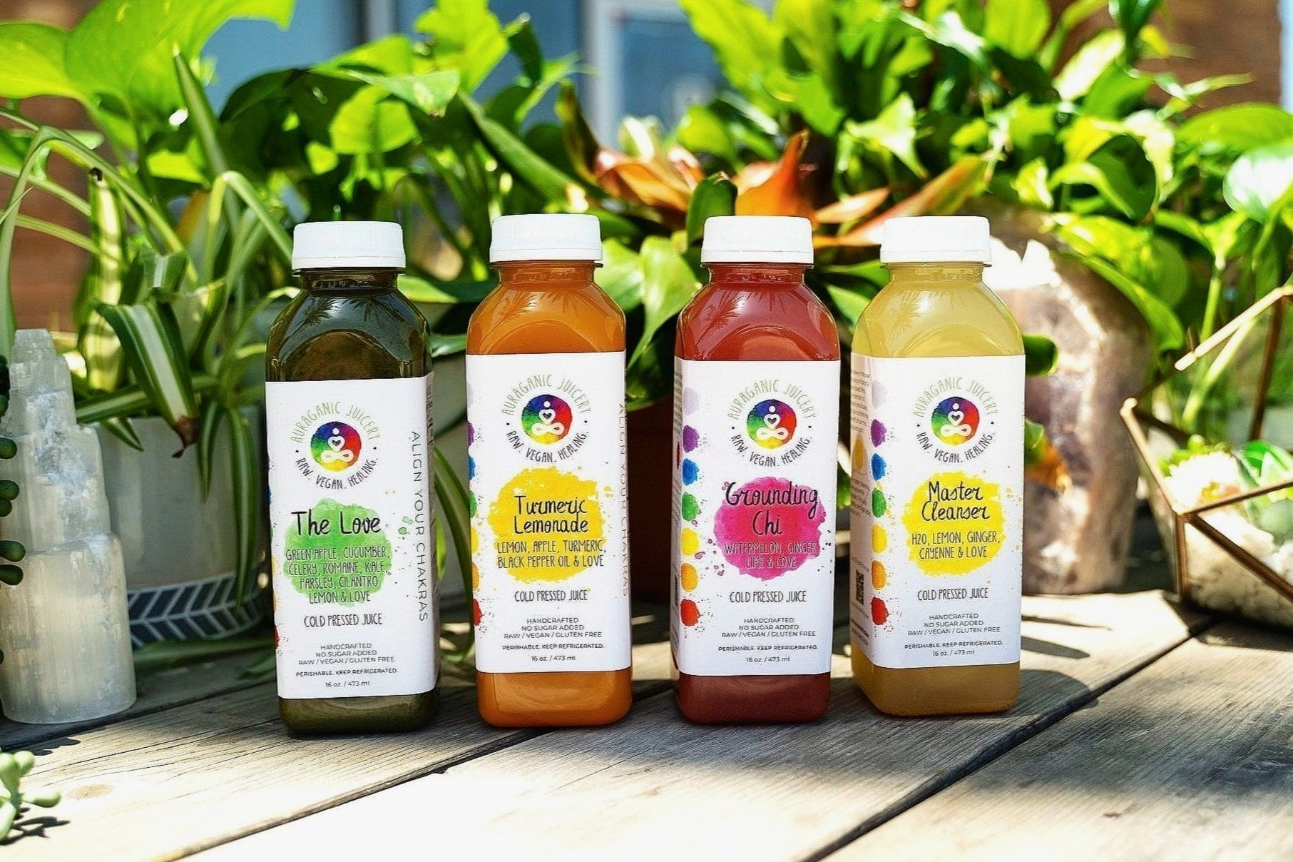 Organic Juice Cleanse Bottles on a wooden table