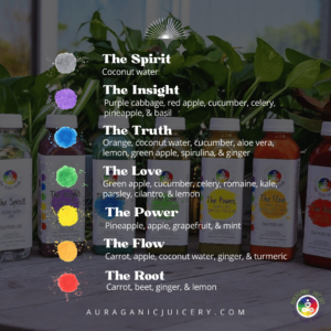 Organic Aura Cleanse 6-julce detox program for revitalization and well-being.